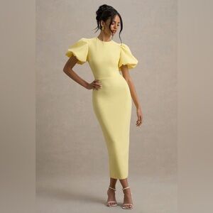 CLUB LONDON PUFF-SLEEVE MIDI DRESS